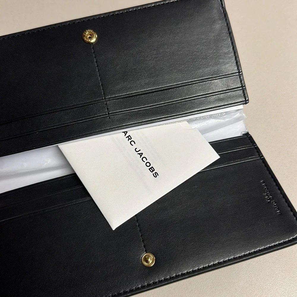 🔥🔥🔥NEW Marc Jacobs J Link Logo Black Leather Snap Long Bifold Wallet - Picture 7 of 8